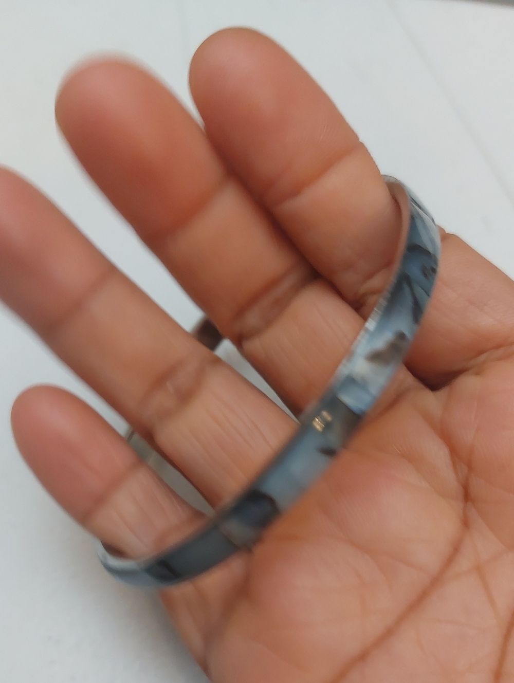 Iridescent Blue MOP Shell Inlay Bangle Bracelet
